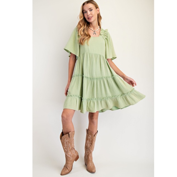 Easel Light Green Ruffle Dress - Picture 2 of 5